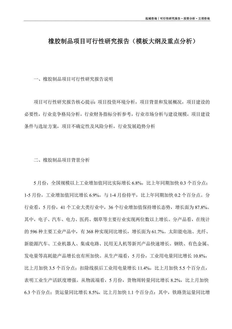 橡胶制品项目可行性研究报告（模板大纲及重点分析）_第1页