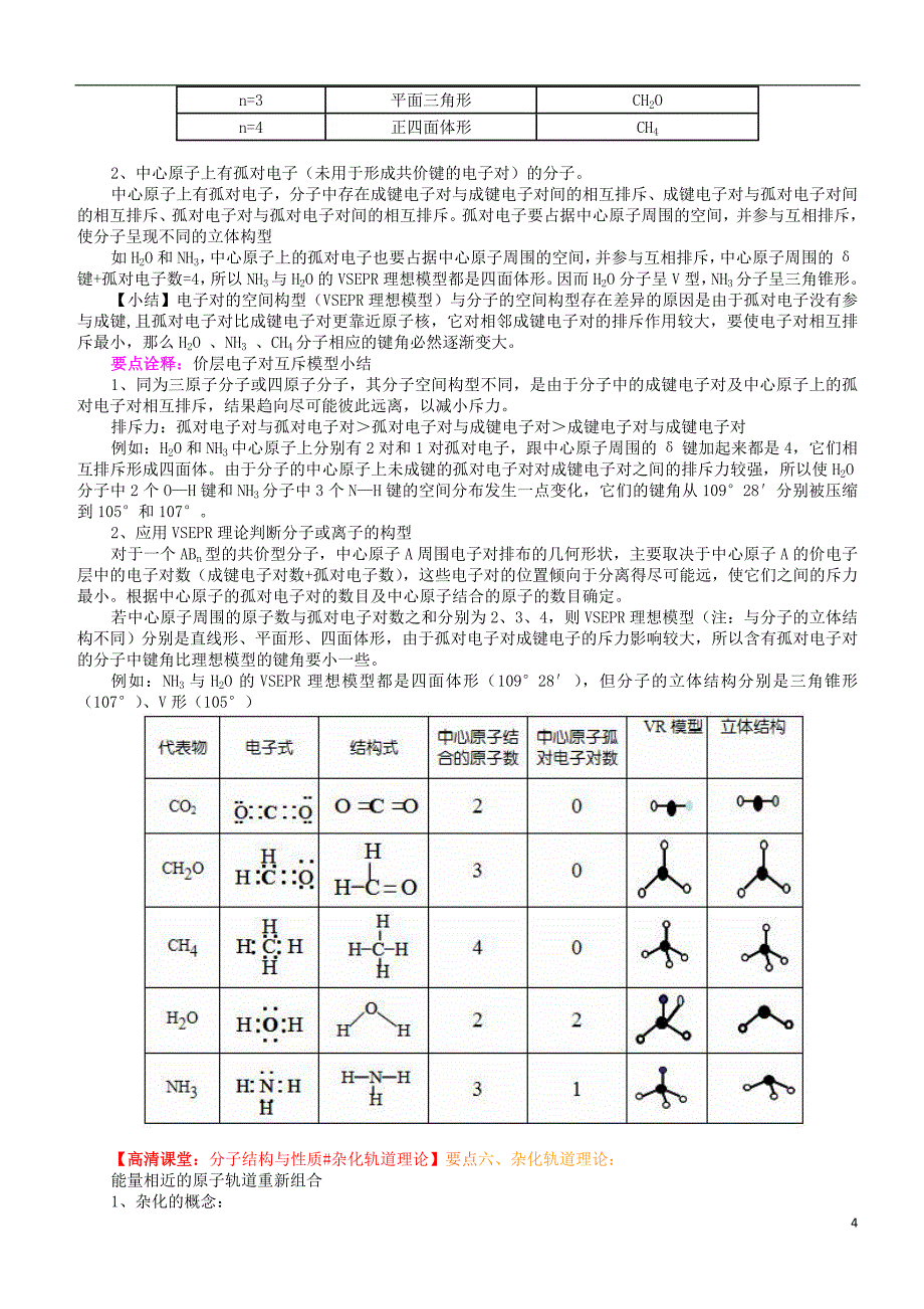 高中化学共价键分子的立体结构（提高）知识讲解学案新人教版选修3_第4页