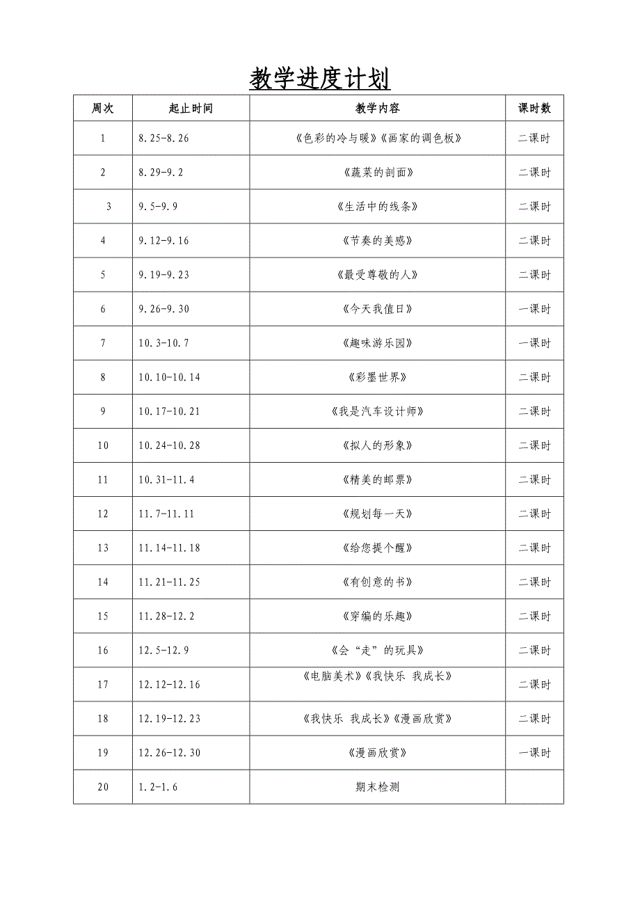 人教版四年级上册美术表格教案全册_第4页