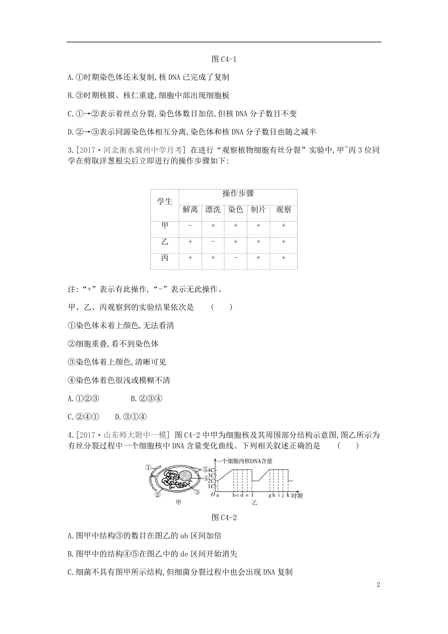 2019届高考生物一轮复习第4单元细胞的生命历程常考易错训练_第2页