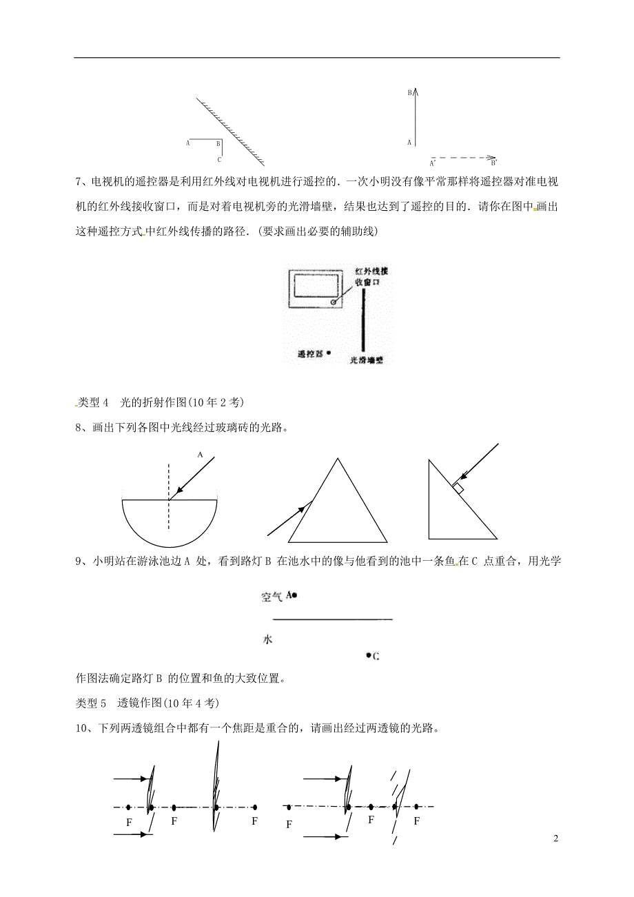 广东省河源市2018届中考物理光学作图导学案（无答案）_第2页