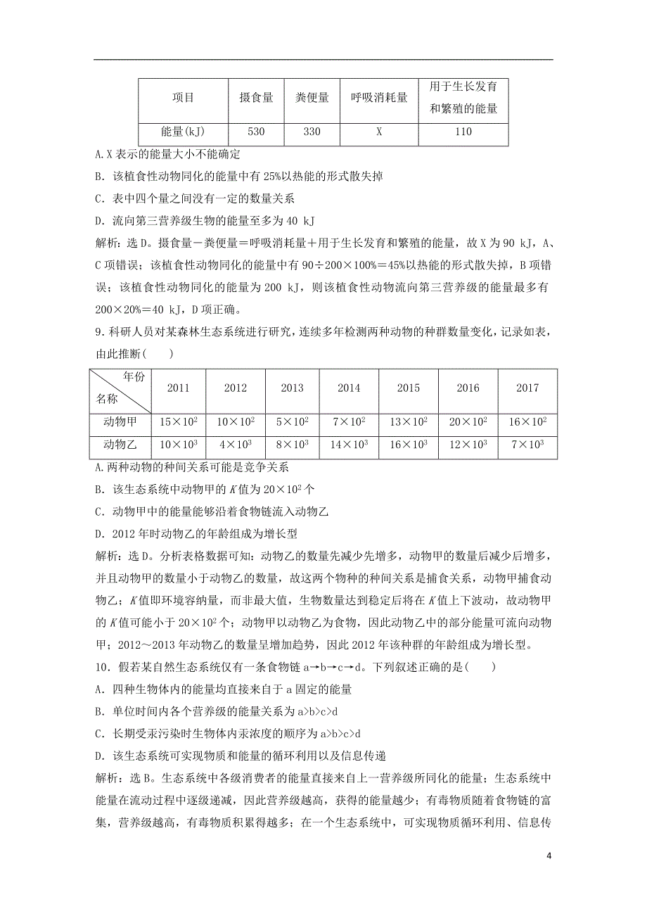 2019届高考生物一轮复习第九单元生物与环境单元过关检测_第4页