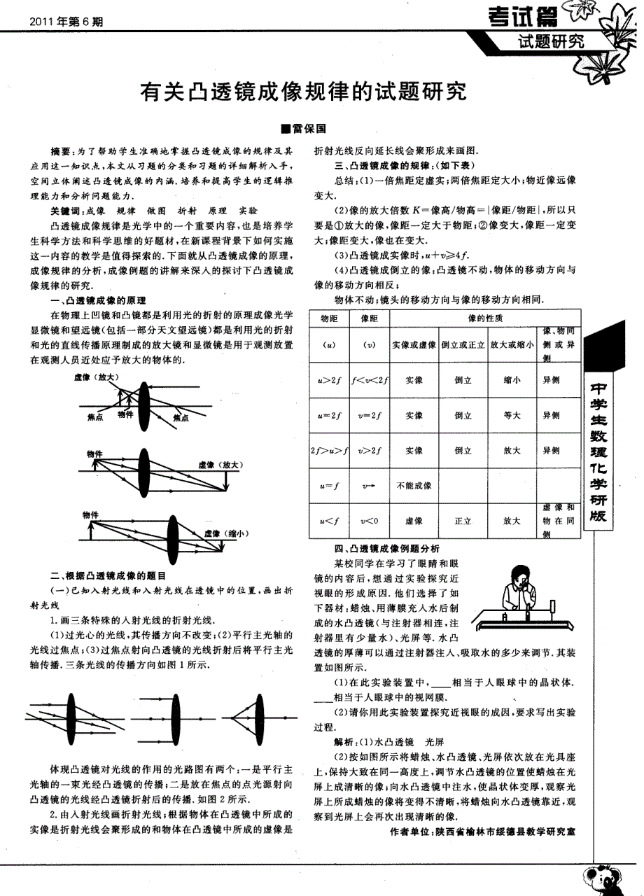 有关凸透镜成像规律的试题研究_第1页