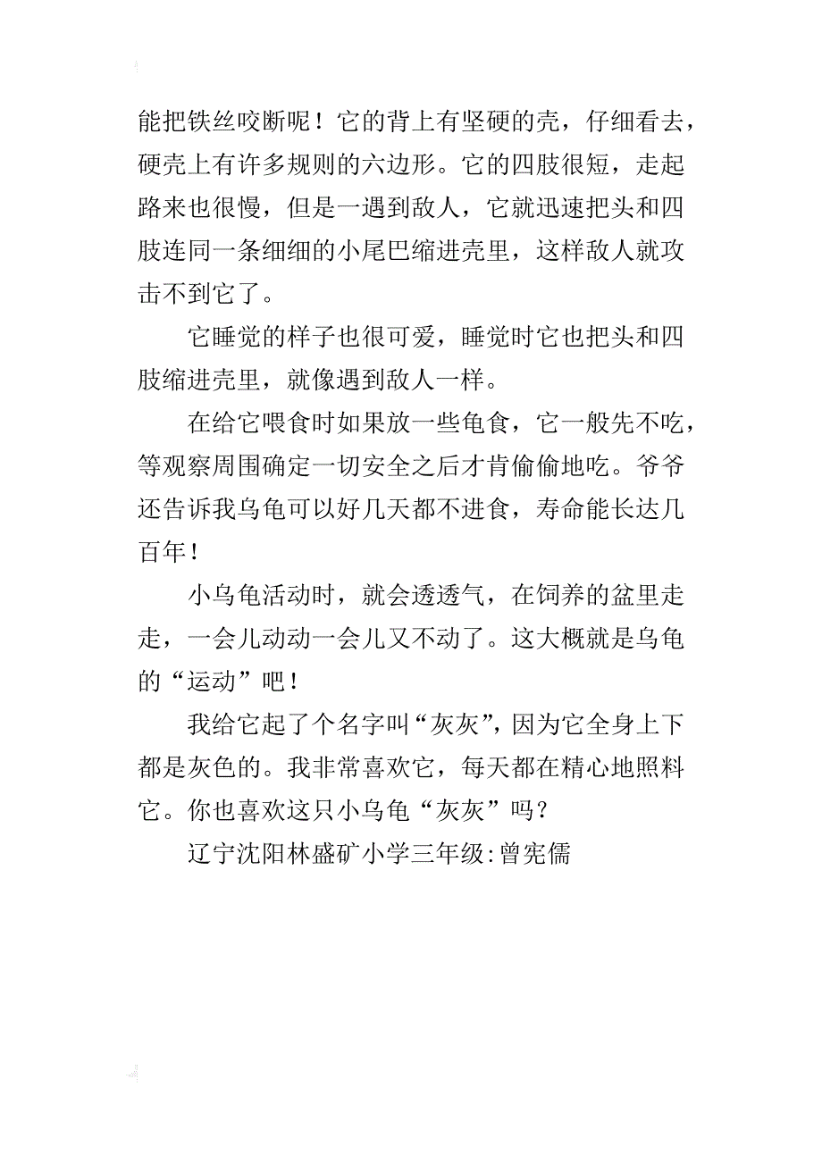 三年级状物作文可爱的小乌龟300字_第4页