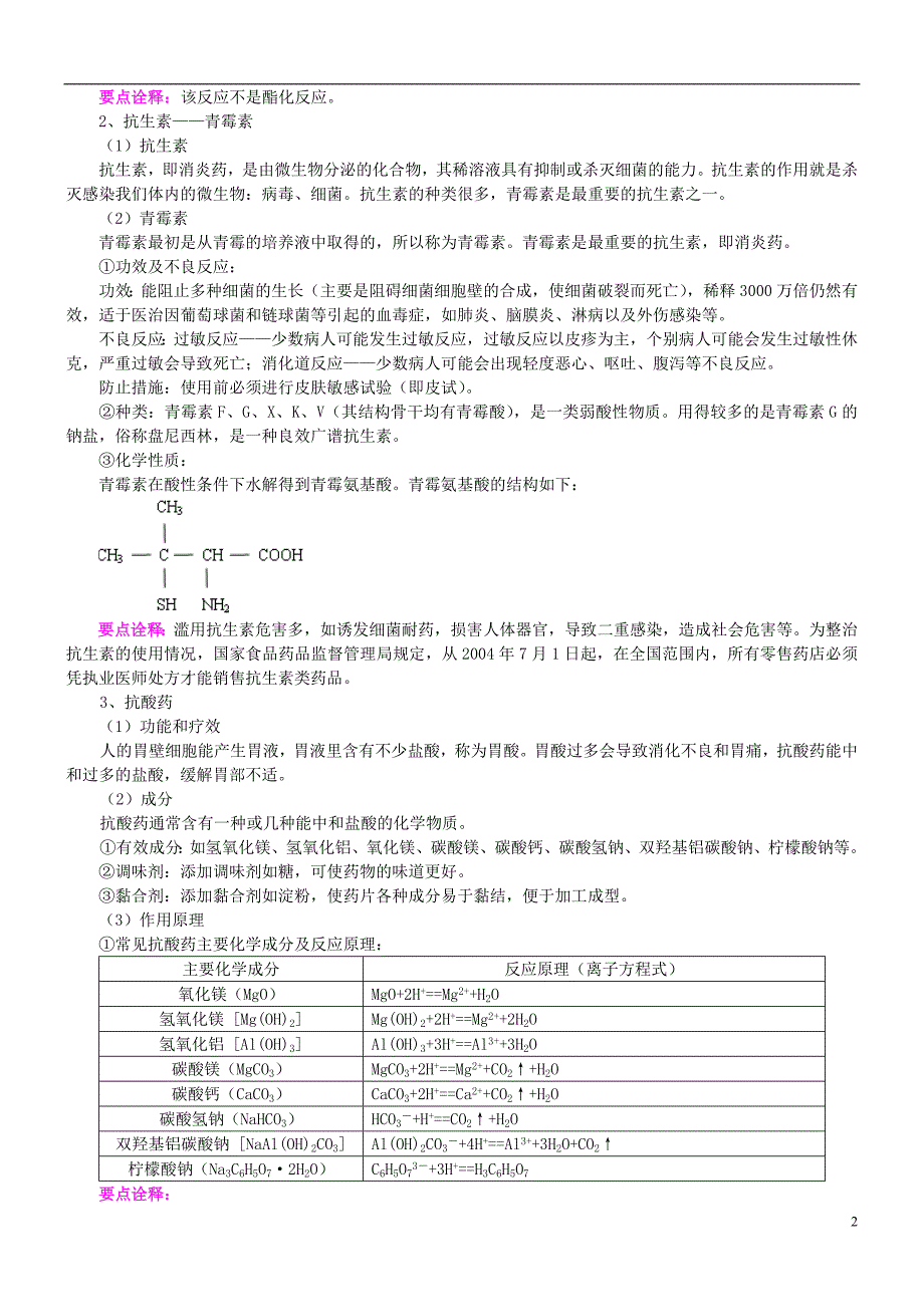 高中化学正确使用药物知识讲解学案新人教版选修1_第2页