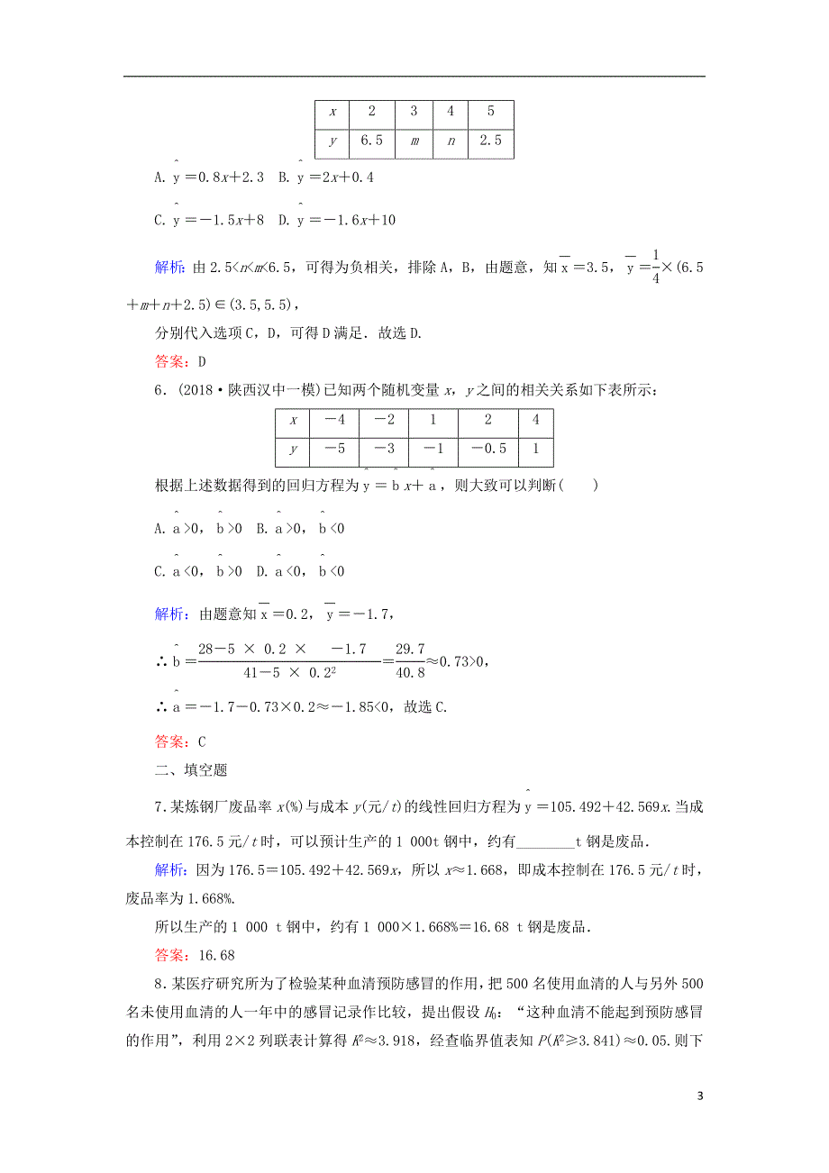 2019版高考数学总复习第十章算法初步统计统计案例58变量间的相关关系与统计案例课时作业文_第3页