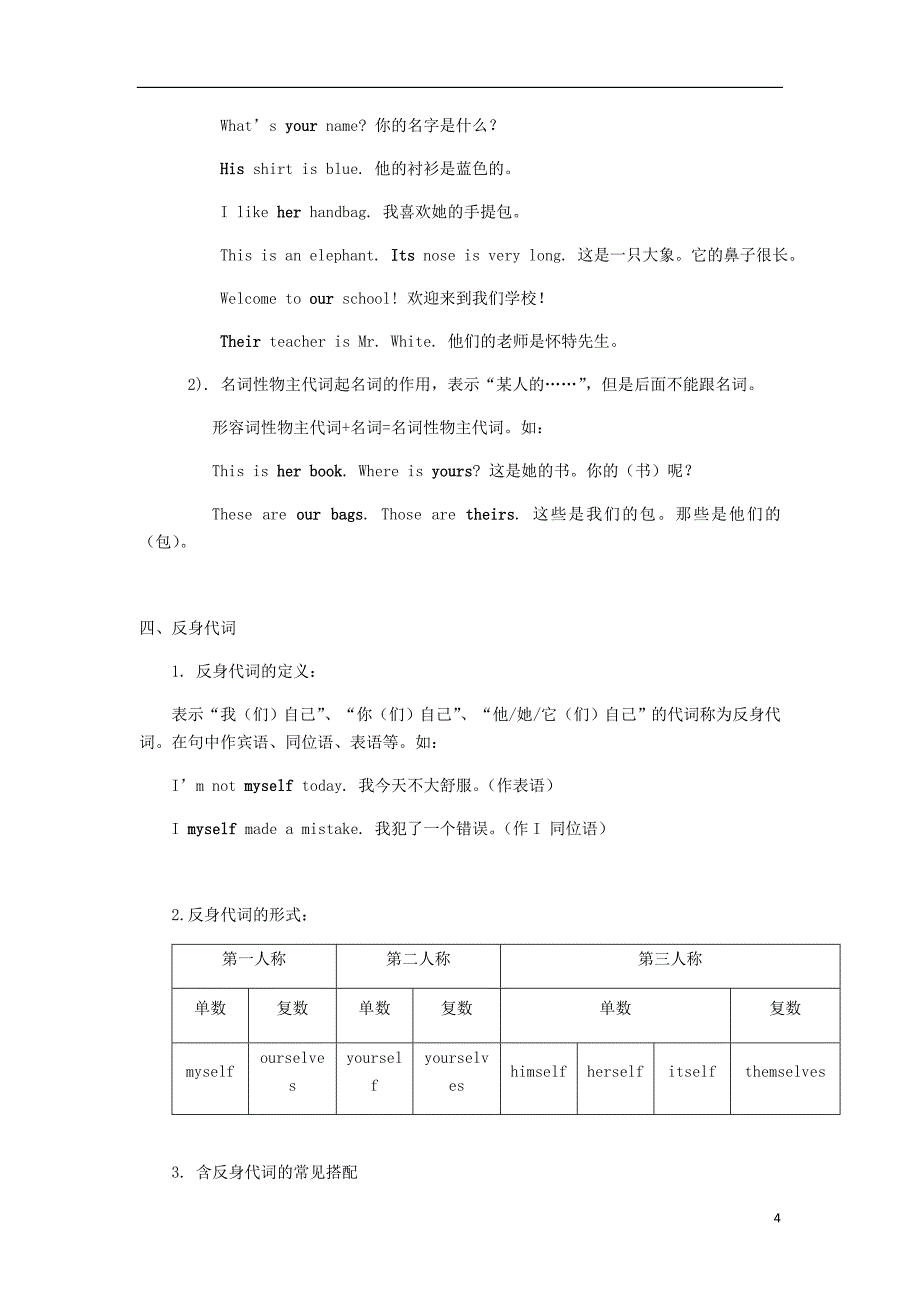 中考英语专题讲练人称、物主、反身代词（含解析）_第4页