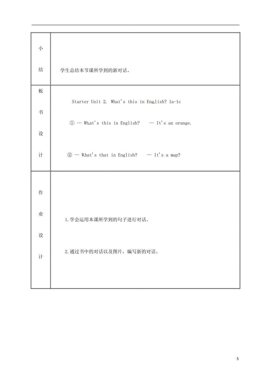 湖南省益阳市资阳区迎丰桥镇七年级英语上册starterunit2what’sthisinenglish（1a-1c）教案（新版）人教新目标版_第5页