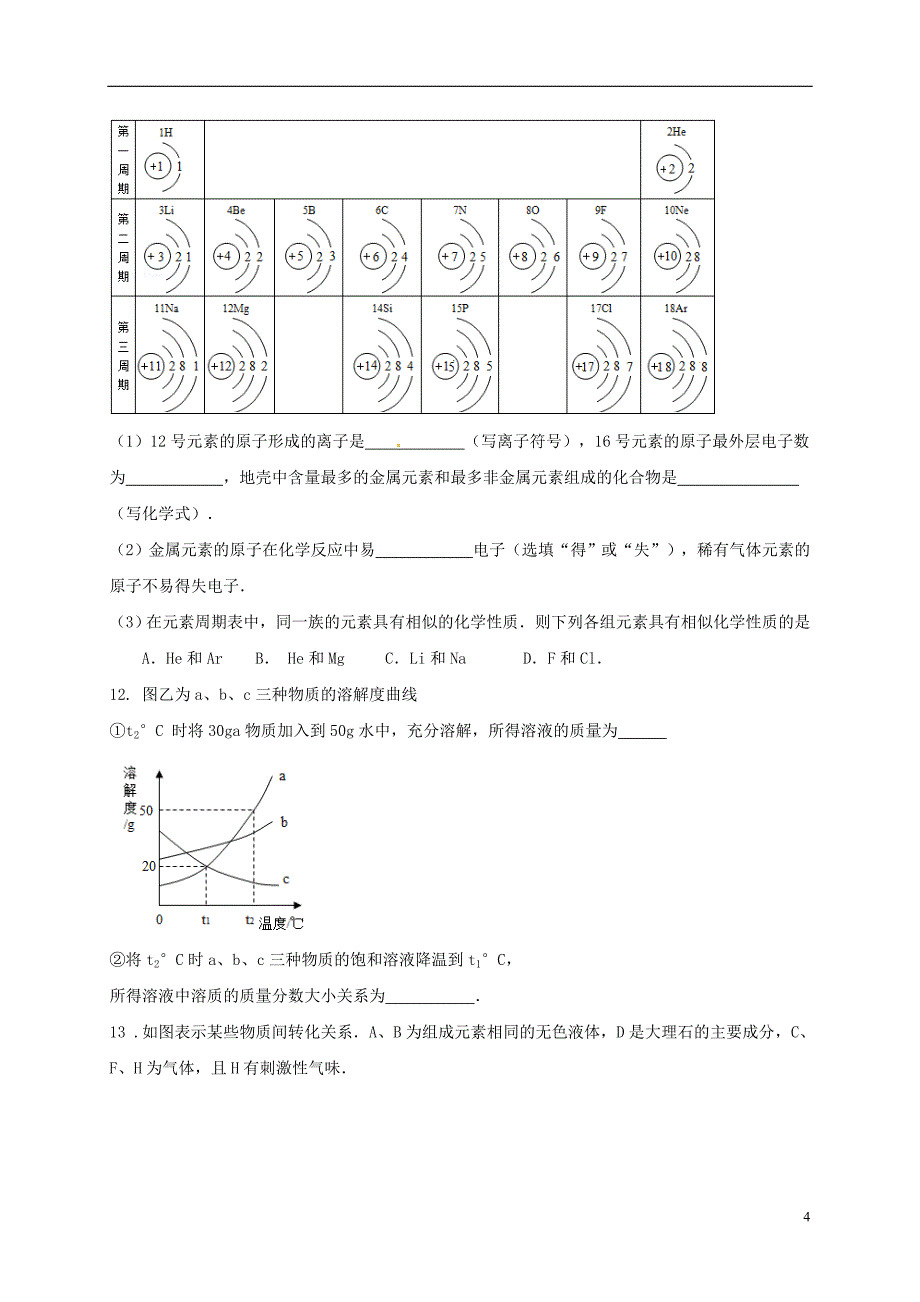 贵州省施秉县第三中学2018年九年级化学下学期第一次模拟考试试题（无答案）_第4页