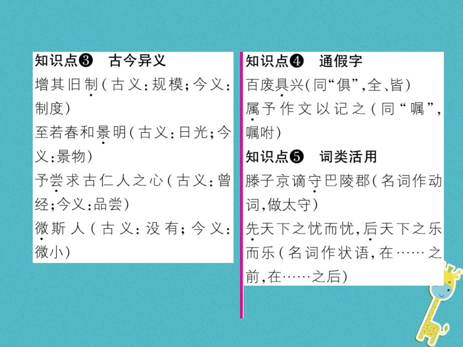 云南专版2018年九年级语文上册10岳阳楼记作业课件新人教版_第3页