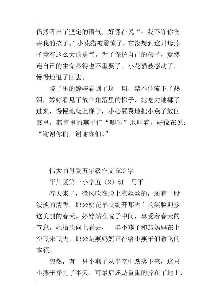 伟大的母爱五年级作文500字_第2页