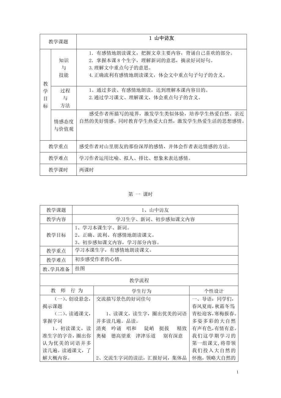 小学六年级语文全册表格教案_第1页