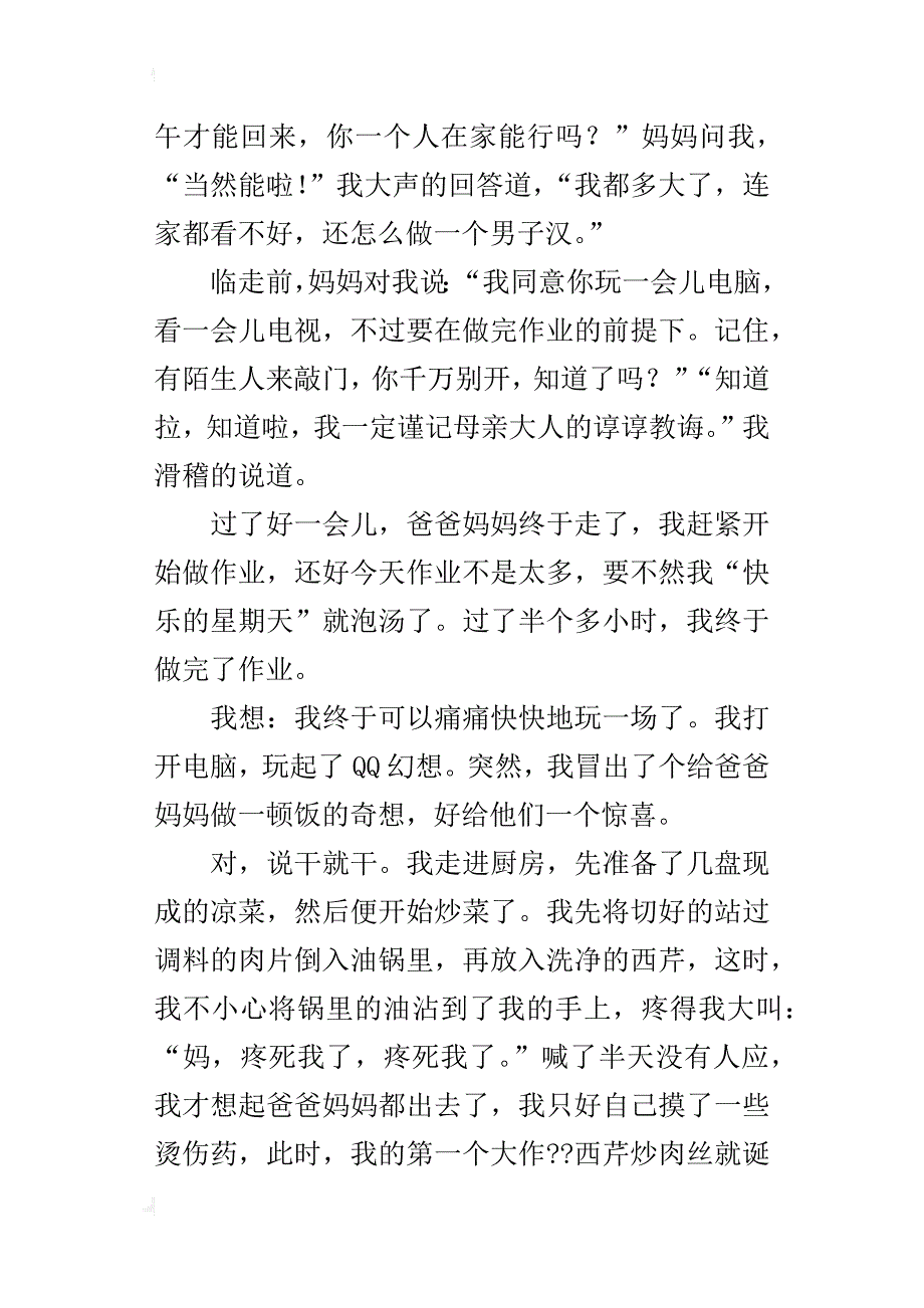 今天爸妈不在家四年级作文500字_第4页