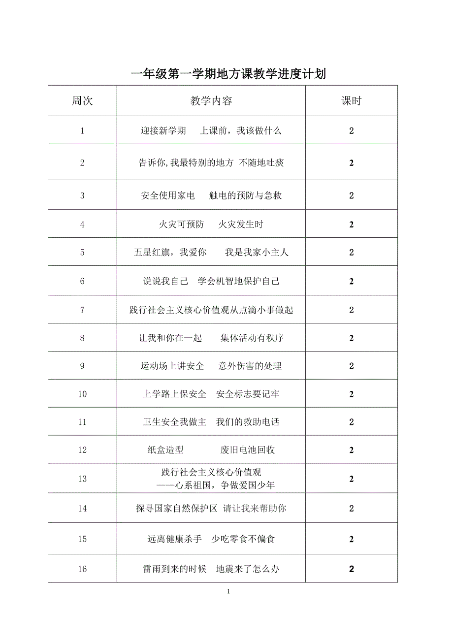小学一年级上册地方课程教案全册_第1页