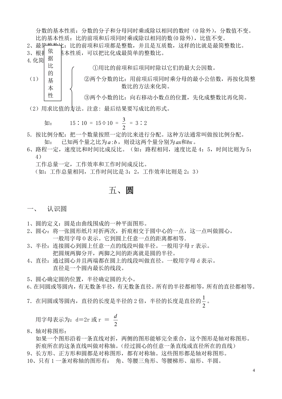 小学六年级上册数学系统复习知识点全册_第4页