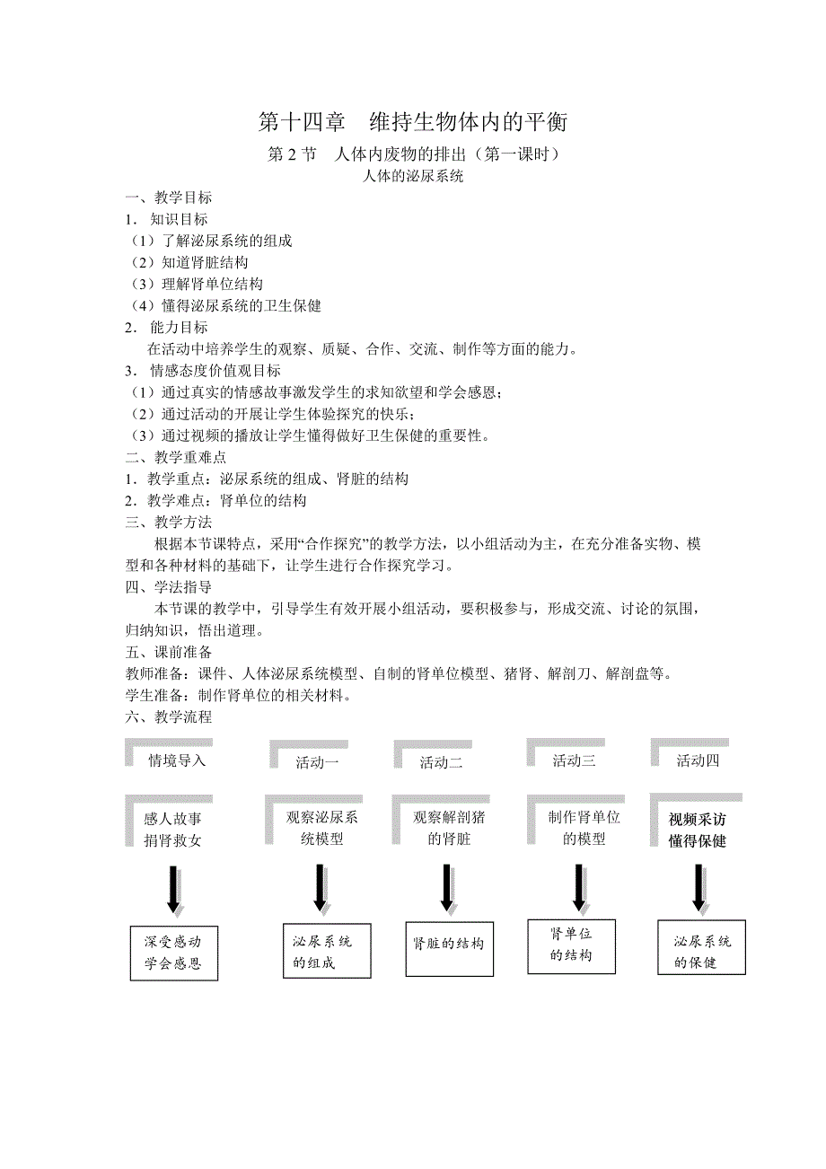 新初中生物八年级上册第十四章第二节《人体的泌尿系统》_第1页