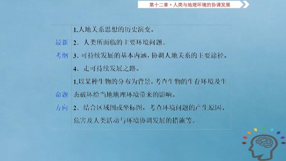 2019届高考地理一轮复习第12章人类与地理环境的协调发展第三十四讲人地关系思想的演变、中国的可持续发展实践课件新人教版_第2页