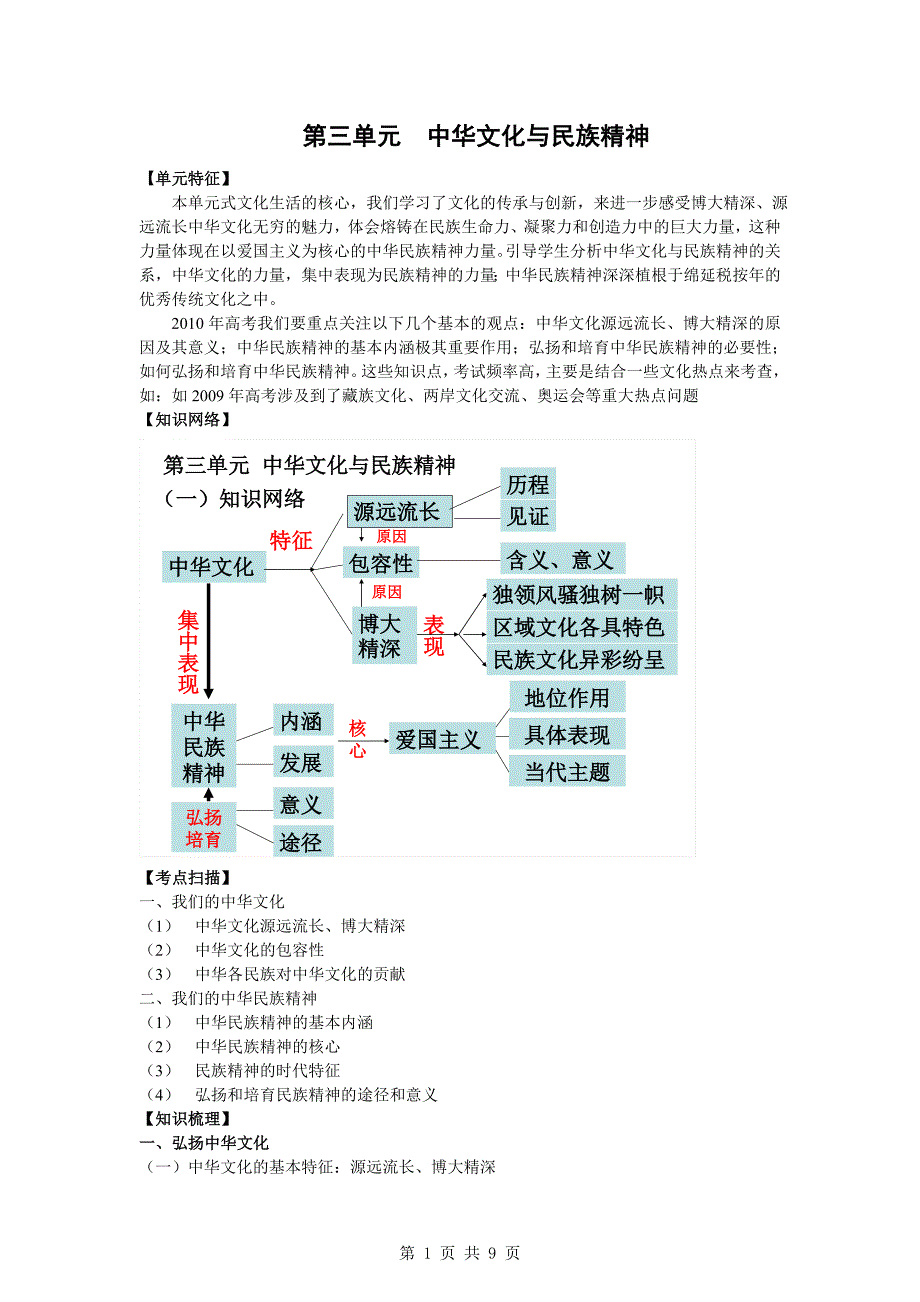 高三政治一轮复习精品：文化生活3单元中华文化与民族精神学案_第1页