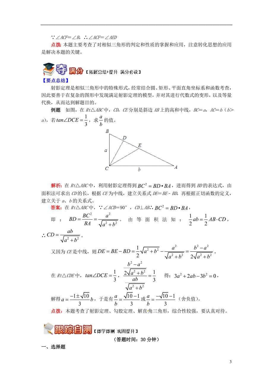 九年级数学上册专题突破讲练相似中的“射影定理”试题（新版）青岛版_第3页