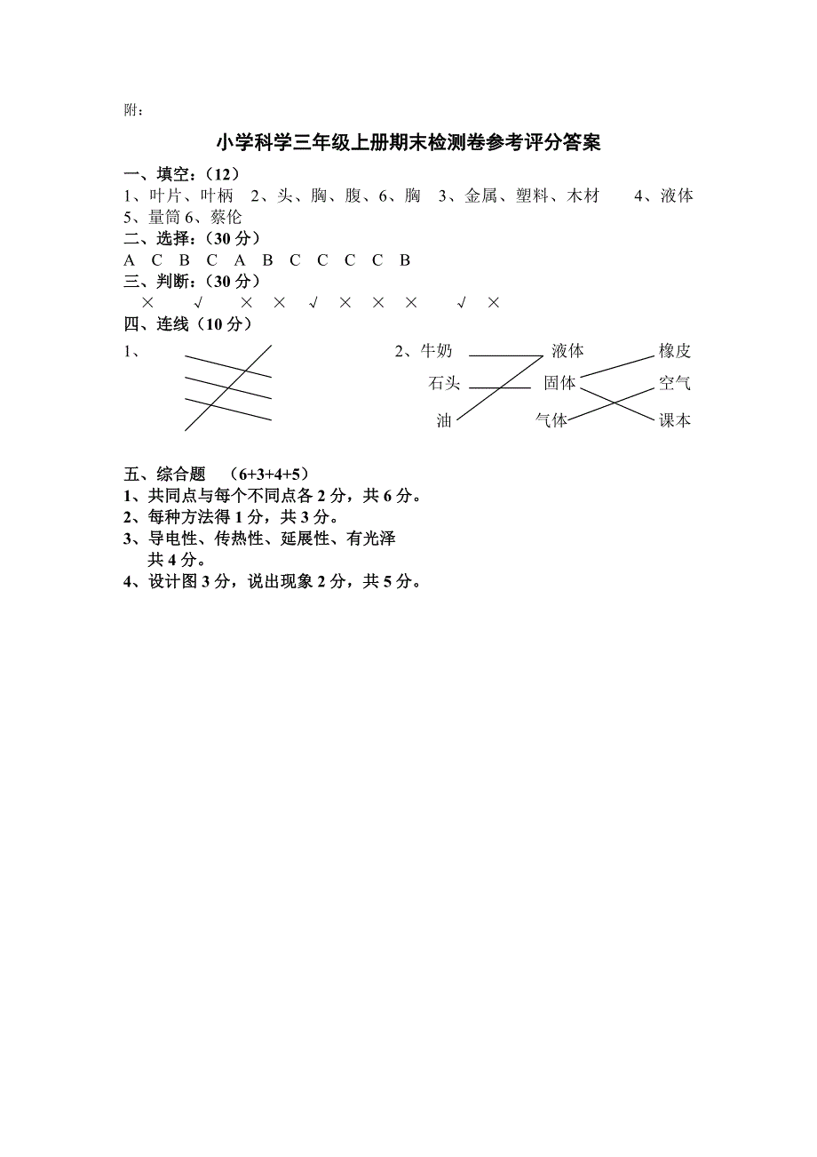 小学科学三年级上册期末试题3_第4页