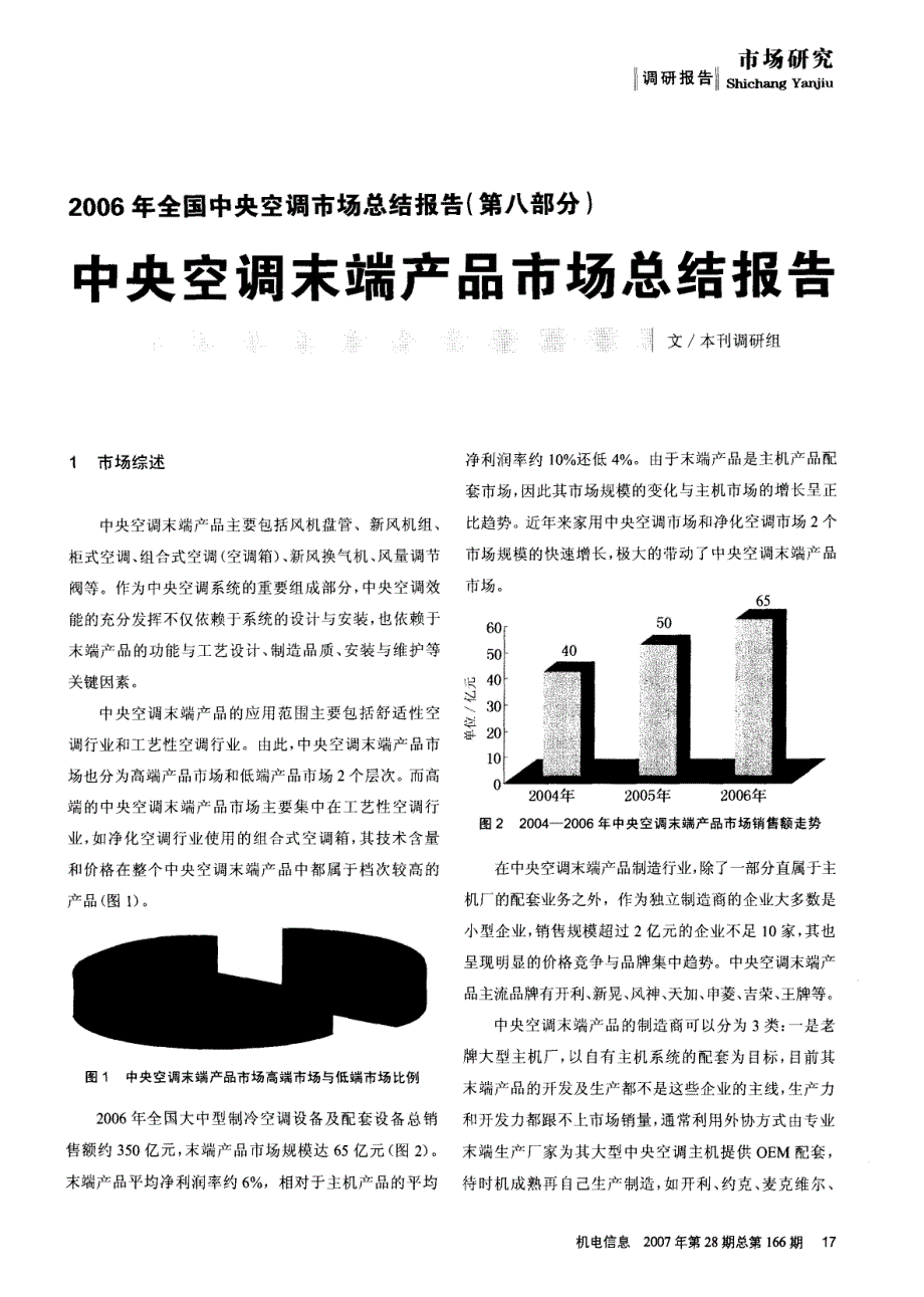 2006年全国中央空调市场总结报告（第八部分）——中央空调末端产品市场总结报告_第1页