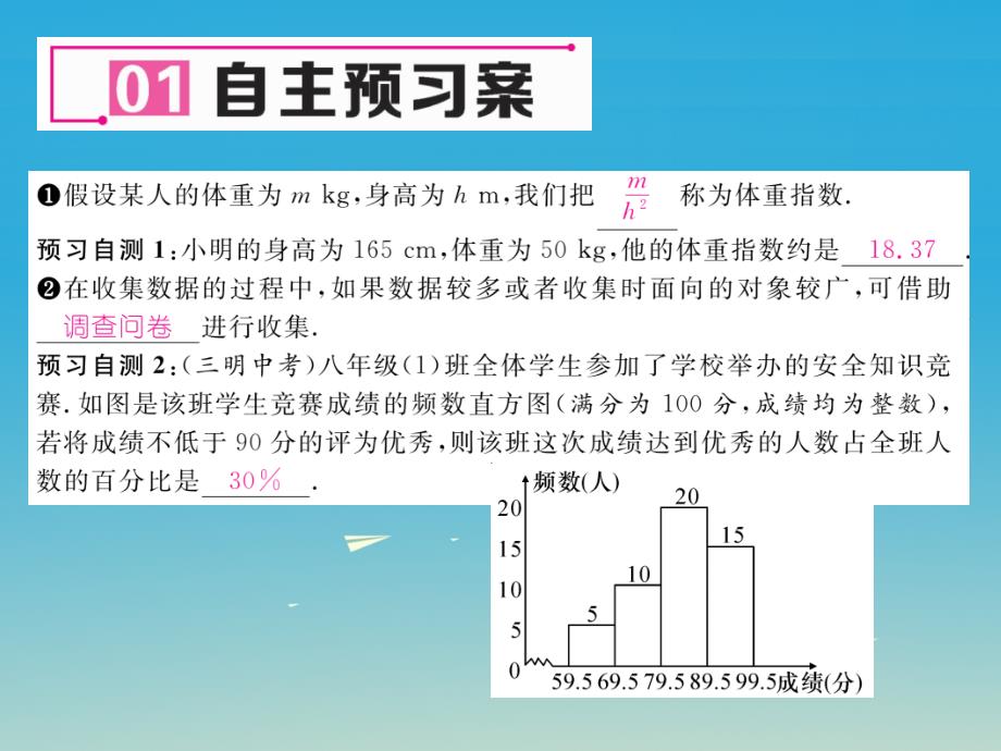 【名师测控】2017年春八年级数学下册 20.3 综合实践 体重指数课件 （新版）沪科版_第2页