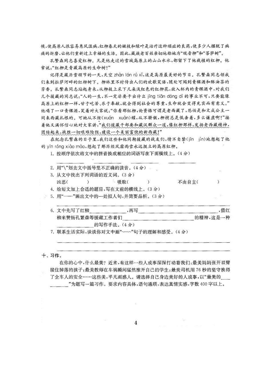 2016-2017人教版六年级语文下册单元测试卷期中期末试卷_第5页