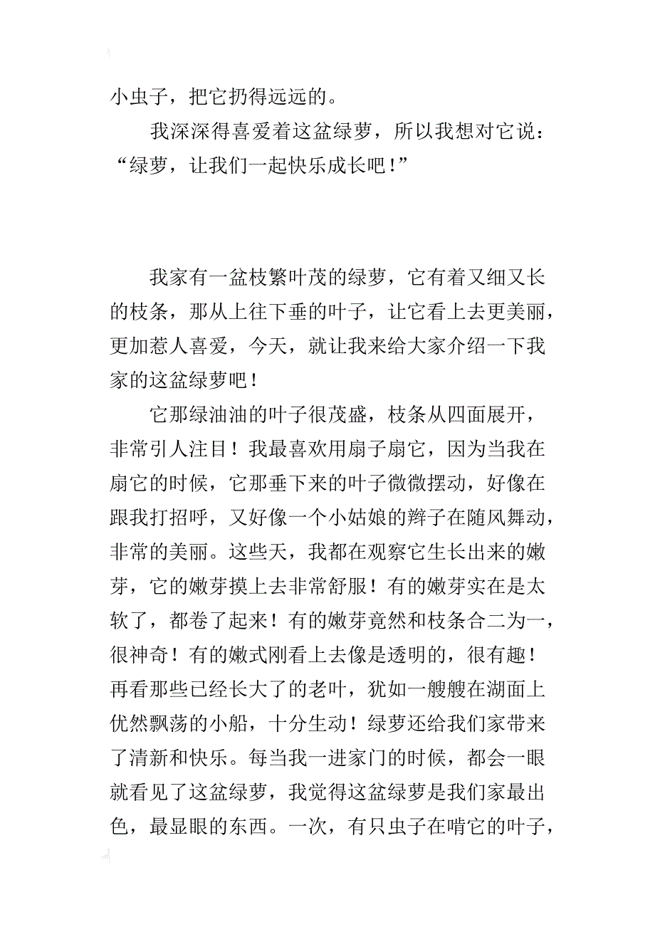 小学观察盆景的日记作文300字：一盆绿萝_第3页