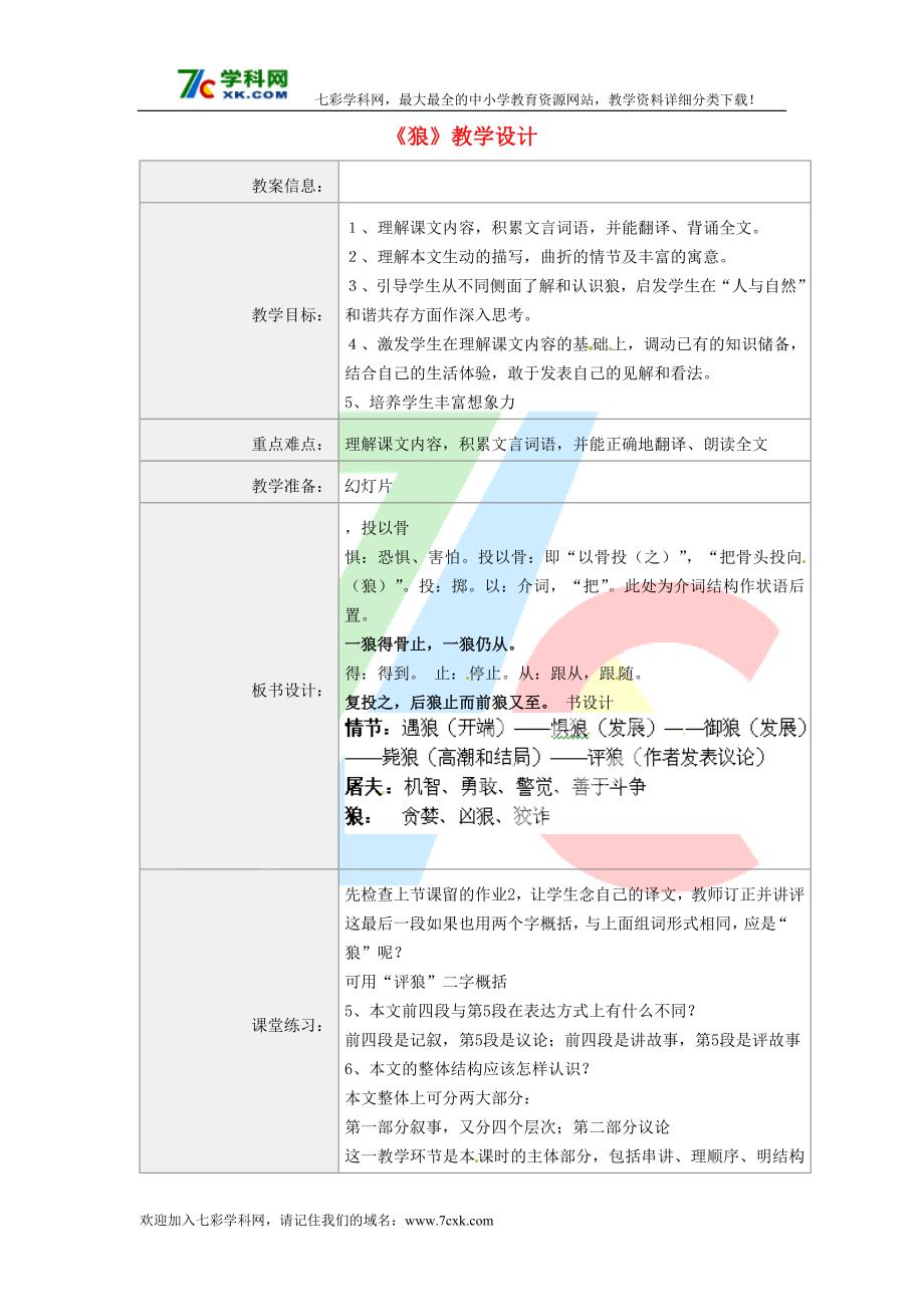 语文人教版七下《狼》教学设计之三_第1页