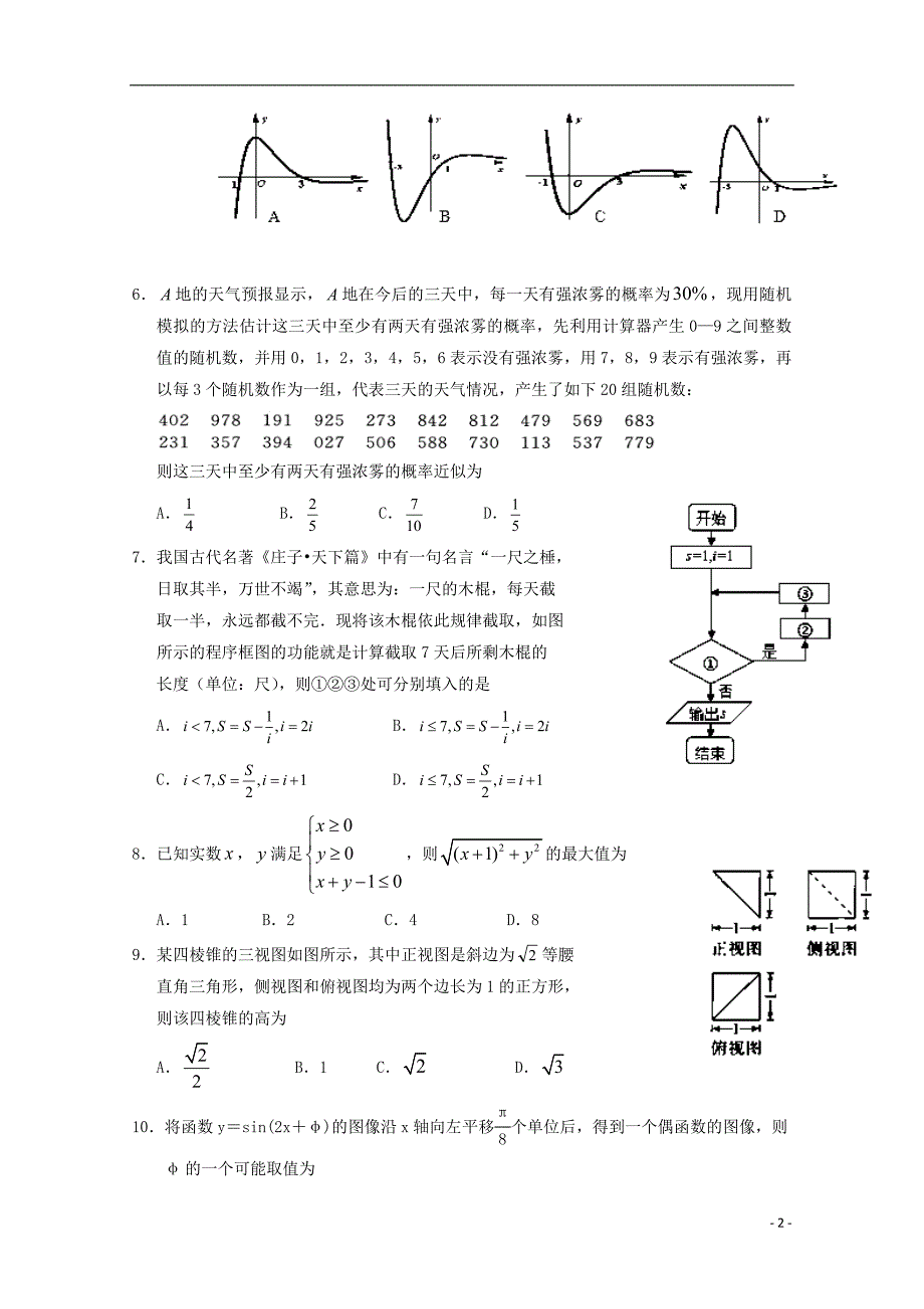 宁夏2018年高三数学第四次模拟考试试题 文_第2页