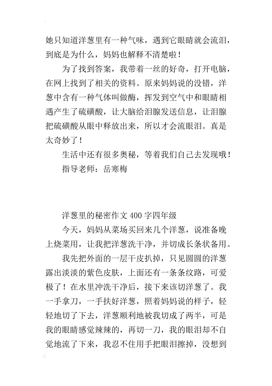 洋葱里的秘密作文400字四年级_第3页