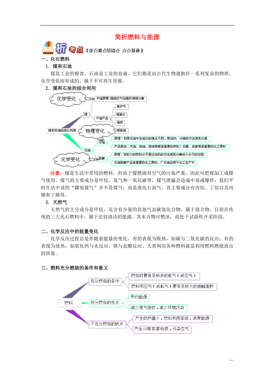 通用版中考化学重难点易错点复习讲练简析燃料与能源含解析_第1页