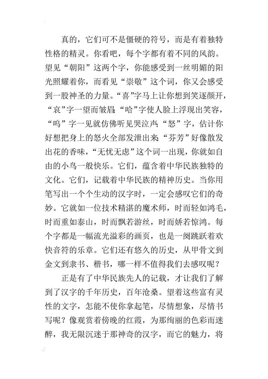 我爱你，中国汉字五年级作文1500字_第5页