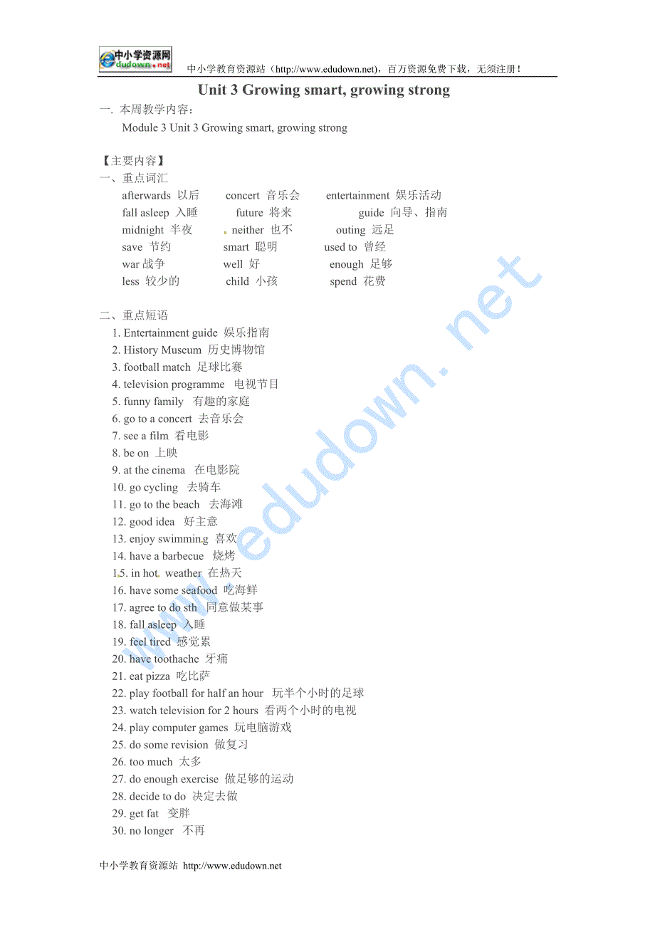 牛津沈阳版英语七下Module 3《Unit 3 Growing smart，growing strong》word知识精讲_第1页