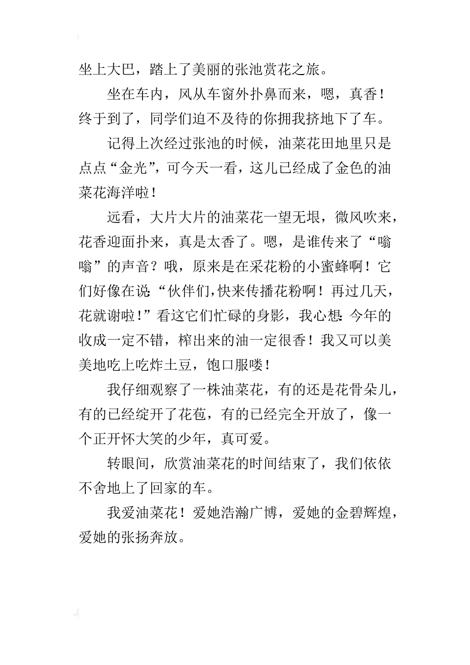 我爱家乡的油菜花五年级作文400字_第4页