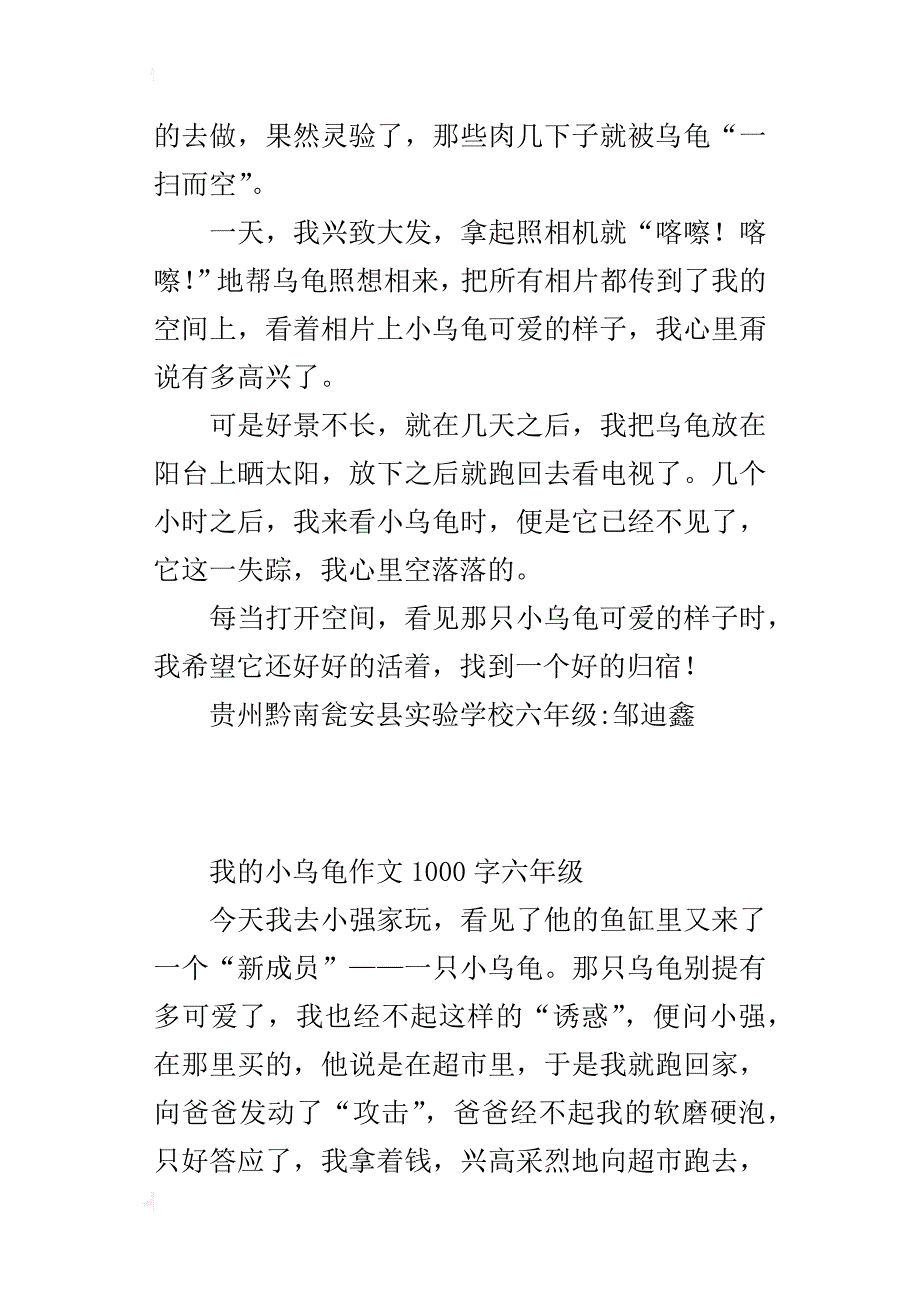 我的小乌龟作文1000字六年级_第3页