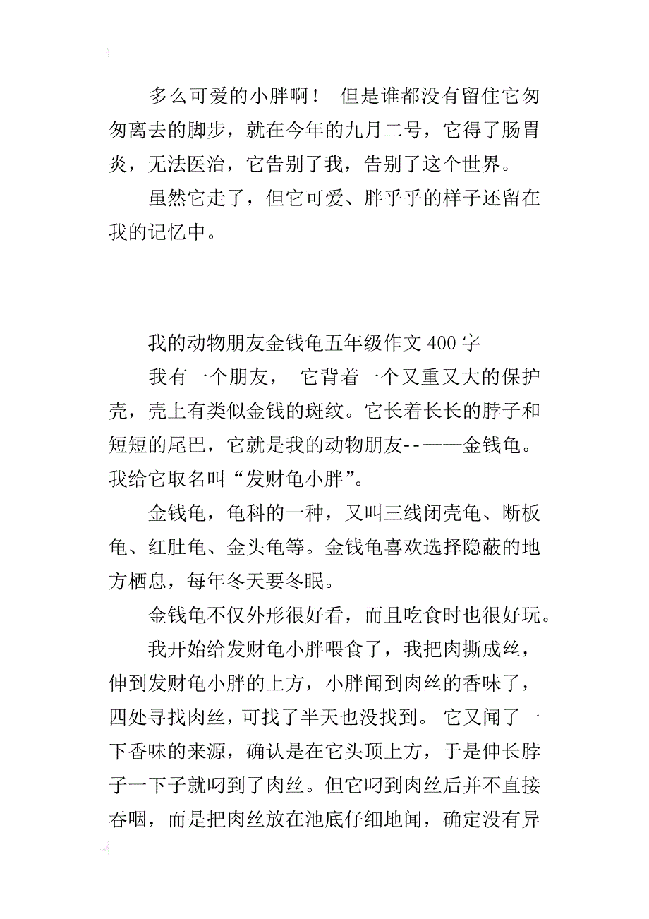 我的动物朋友金钱龟五年级作文400字_第2页