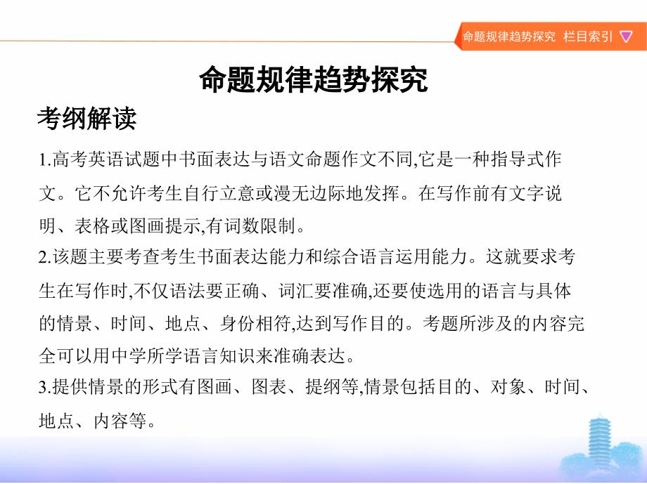 2019版高考英语（北京专用）一轮课件：专题十八　情景作文 _第2页