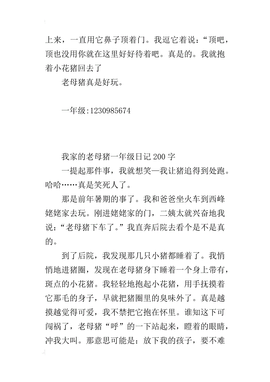 我家的老母猪一年级200字_第3页