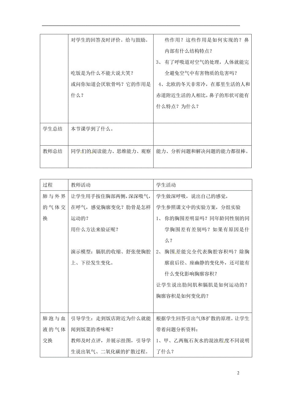 安徽省合肥市长丰县七年级生物下册4.3.2发生在肺内的气体交换教案2新版新人教版_第2页