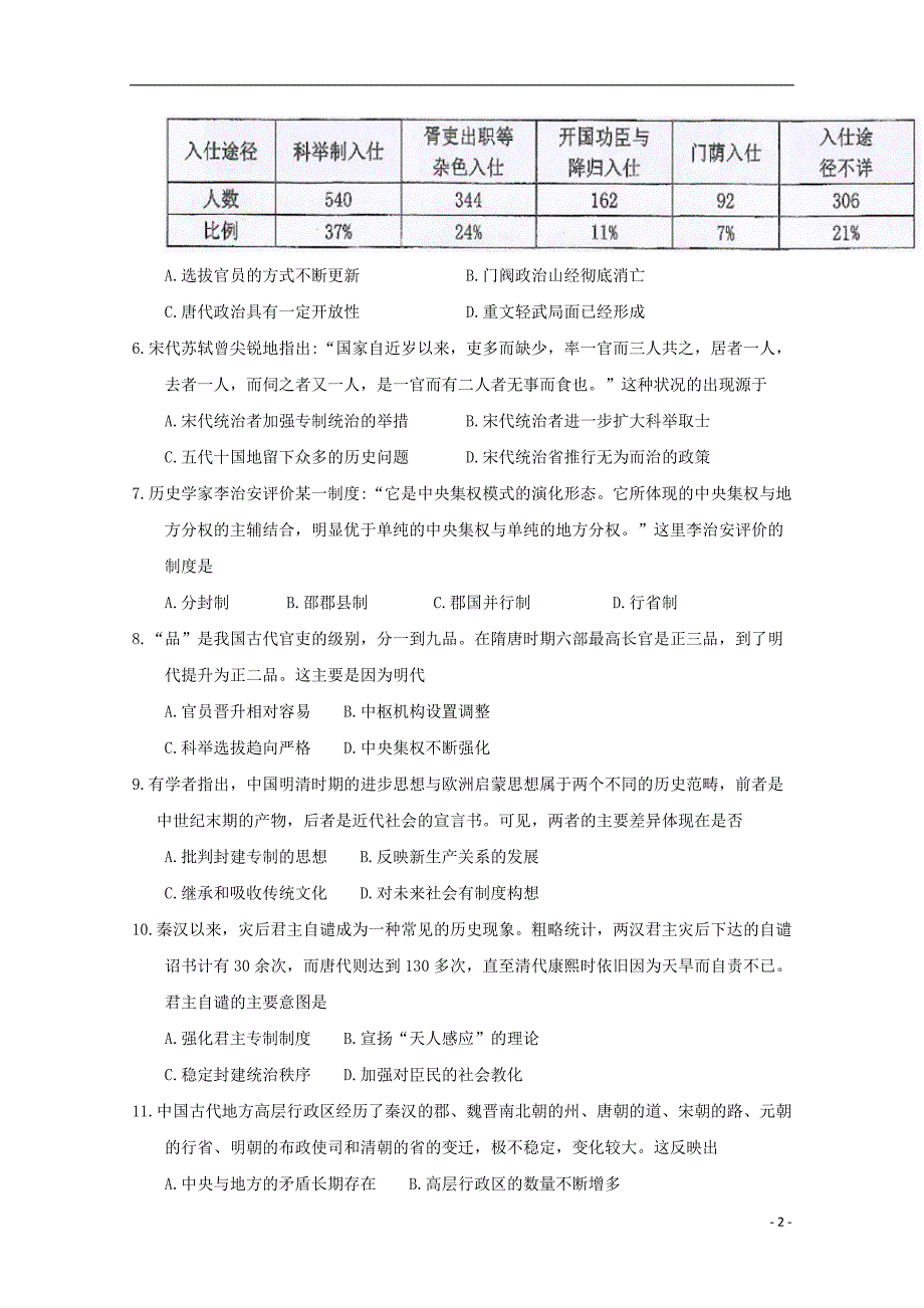 2017-2018学年高二历史下学期第一次月考试题（题目不全）_第2页