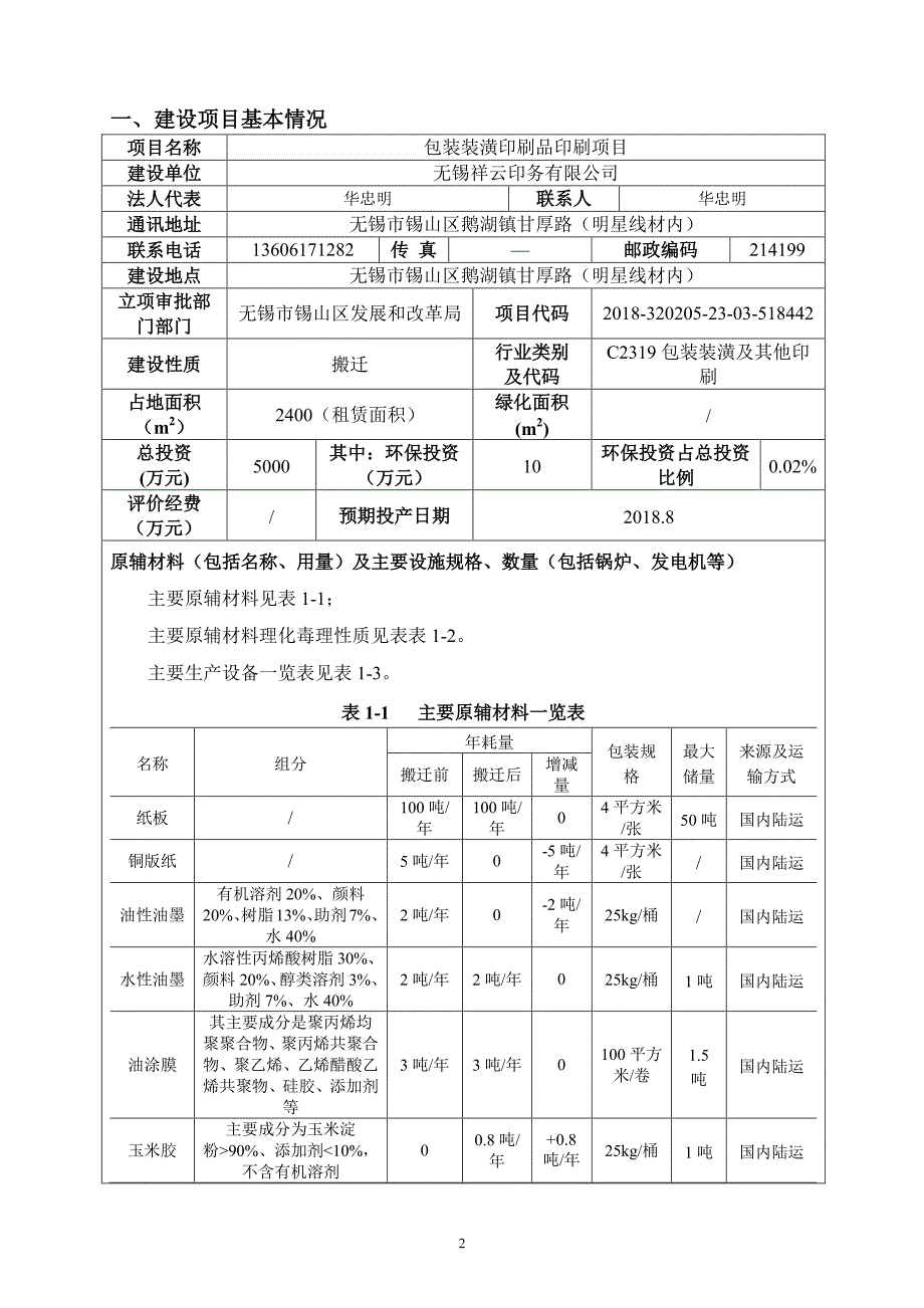 无锡祥云印务有限公司包装装潢印刷品印刷项目环境影响报告表_第3页