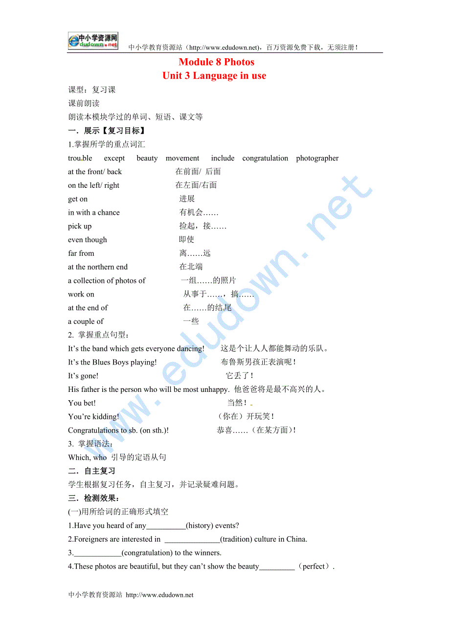 外研版英语九上Module 8《Unit 3 Language in use》word导学案_第1页