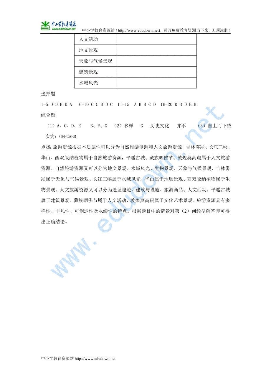 湘教版选修3《旅游资源的形成和分布》word学案_第5页