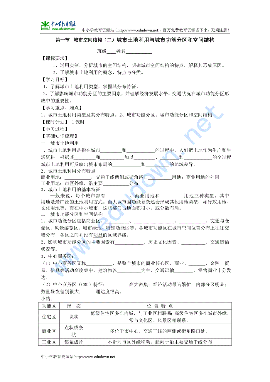 湘教版必修二2.1《城市空间结构》word学案2_第1页