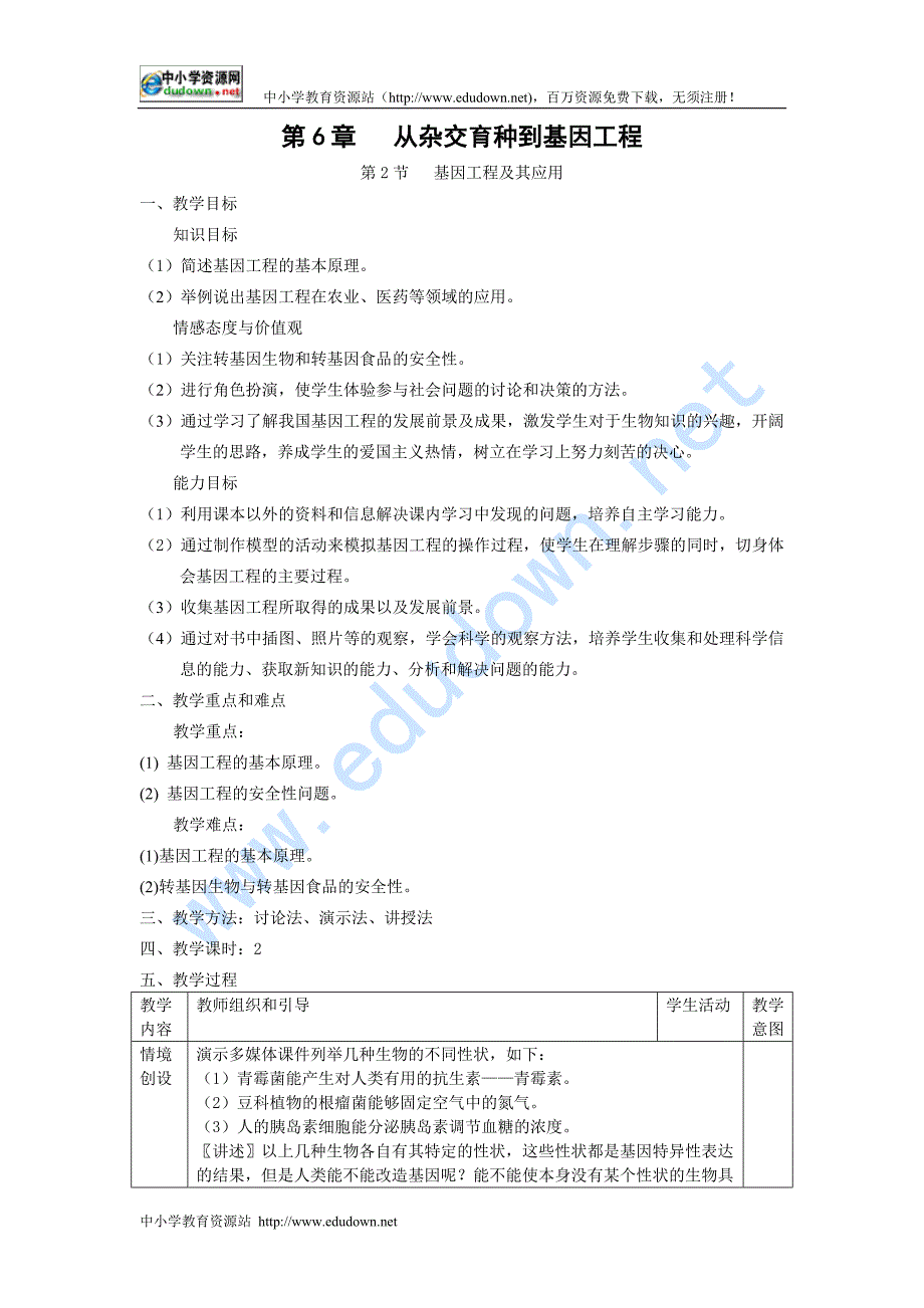 新人教版高中生物必修2第2节《 基因工程及其应用》word教案_第1页