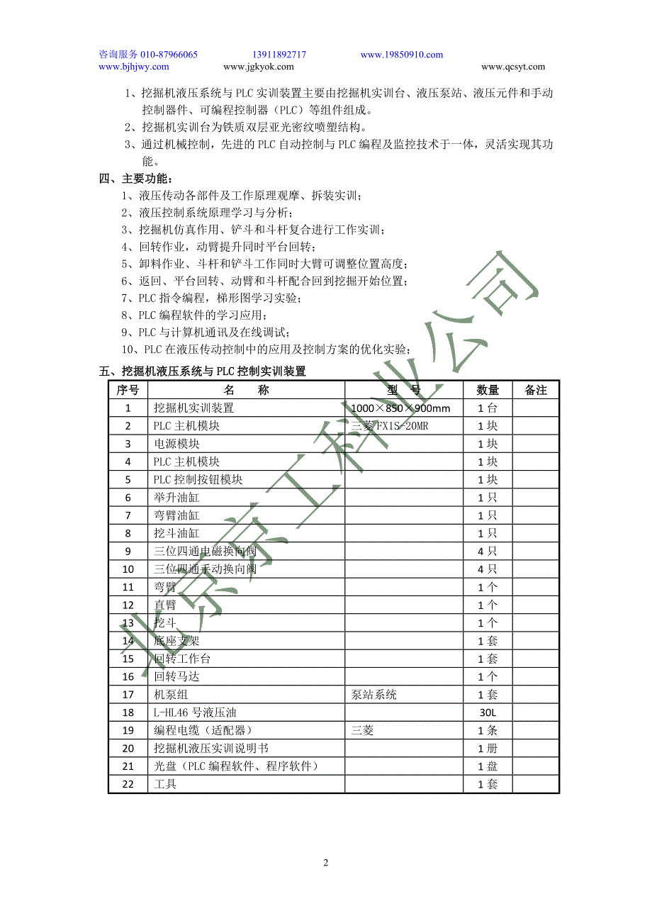 挖掘机液压系统与PLC控制实训装置实训台_第2页