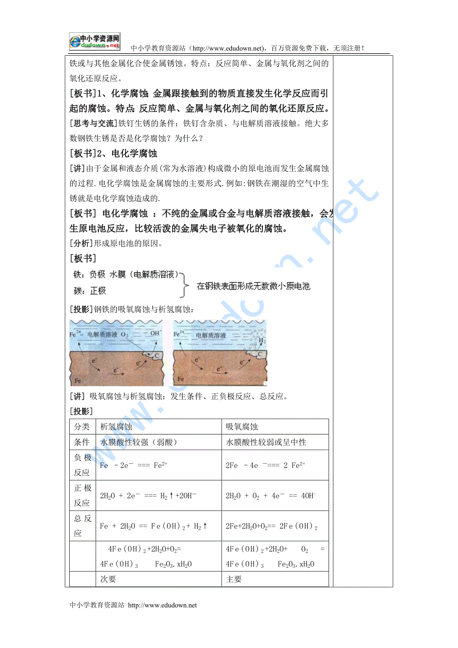 新人教版化学选修4高中《金属的电化学腐蚀与防护》word教案一_第3页