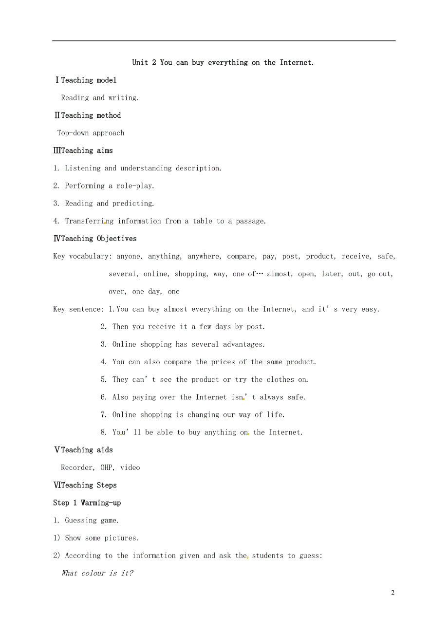 2017年春七年级英语下册module5unit2youcanbuyeverythingontheinternet教案（新版）外研版_第2页
