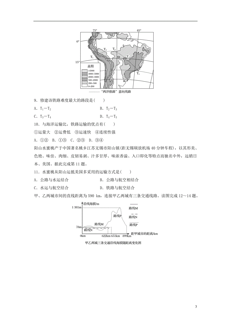 2019版高考地理大一轮复习专题七交通与人地关系高频考点56交通运输方式的选择_第3页